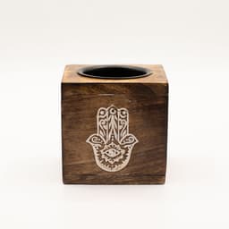 Square Mango Wood Oil Burner - Hamsa – image 2