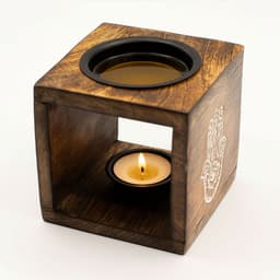 Square Mango Wood Oil Burner - Hamsa – image 1
