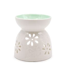 Classic White Oil Burner - Floral with Teal Well – image 1