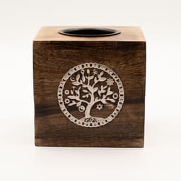 Large Square Mango Wood Oil Burner - Tree of Life – image 1