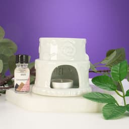 Ceramic Cake Oil Burner - HAPPY BIRTHDAY - White – image 2