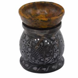 Soapstone Oil Burner 10cm - Mandala Flower - Black & Yellow – image 1