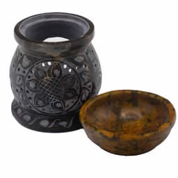 Soapstone Oil Burner 10cm - Mandala Flower - Black & Yellow – image 2