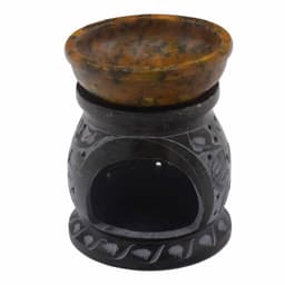 Soapstone Oil Burner 10cm - Mandala Flower - Black & Yellow – image 3